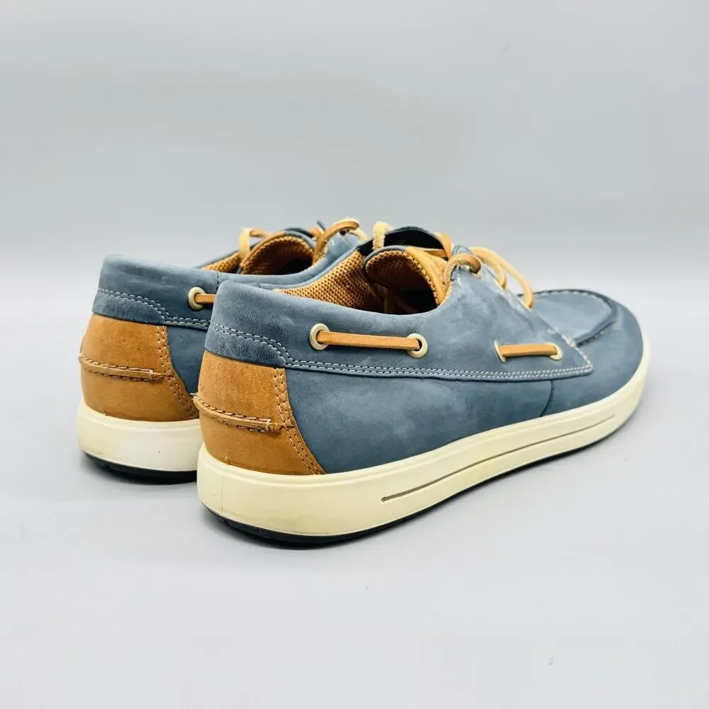 ECCO Shoes Mens 10.5 Blue Nubuck Eisner Boat Deck Moc Toe Casual Comfort Walking